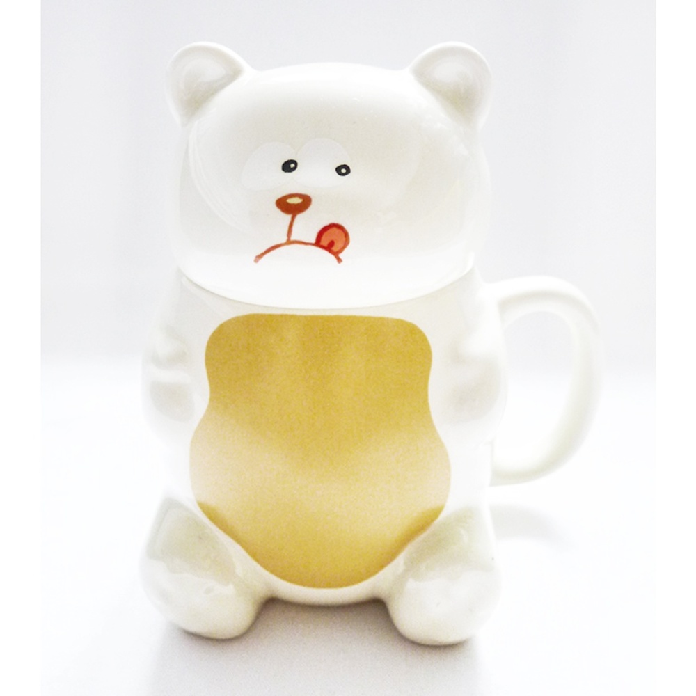 NEW BEAR SHAPED Glass 9oz MUG/Cup + Top Cover